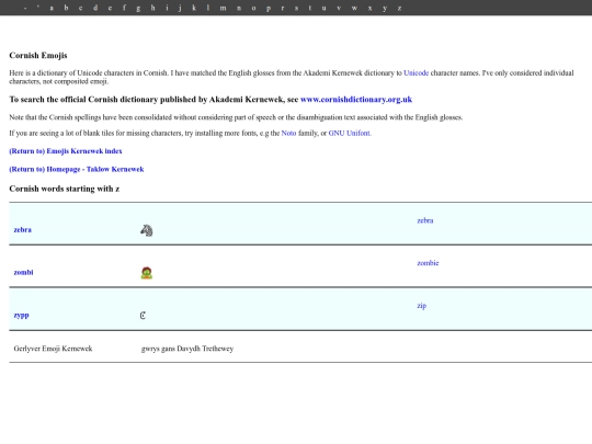emojiskernewek/dictionary_inc_terminology_unicode_z screenshot