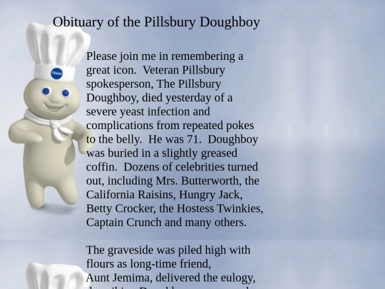 Pillsbury Doughboy Obituary screenshot