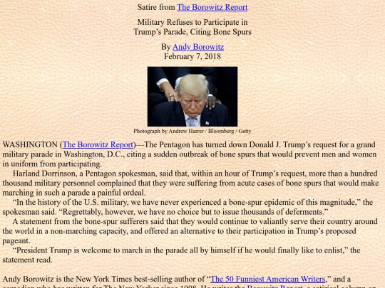 humor/trumpjokes/satire/Borowitz/1/Military Bone Spurs screenshot