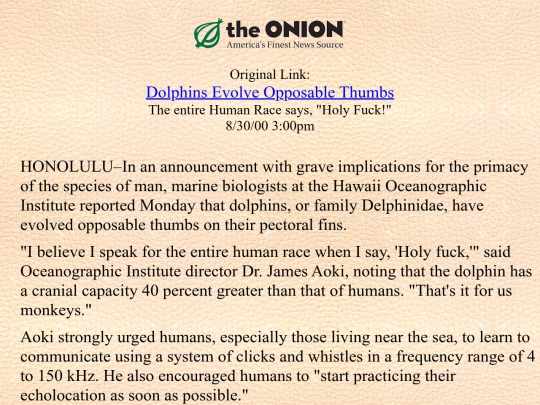 links/Dolphins Evolve Opposable Thumbs screenshot