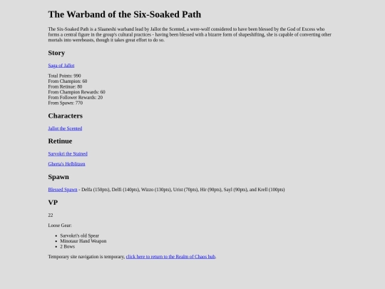 Realm of Chaos/Warbands/Six-Soaked Path/hub screenshot