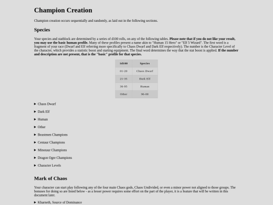 Realm of Chaos/chargen screenshot