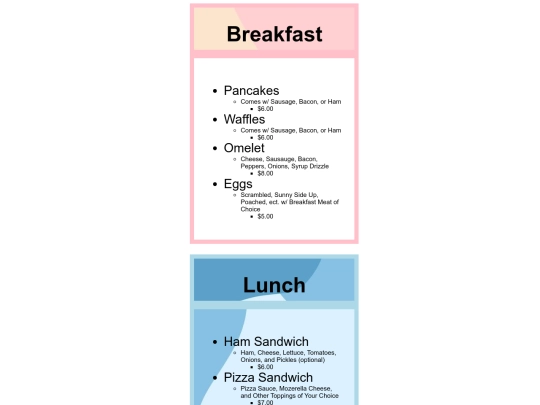 menu screenshot