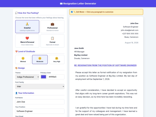 resignation-letter-generator screenshot