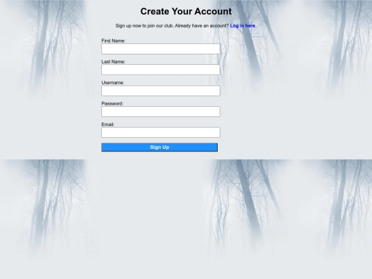 main menu pages/signup screenshot