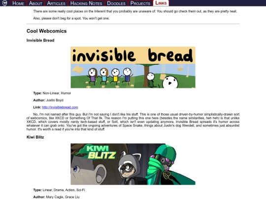 links screenshot