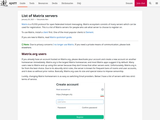 blog/list-of-matrix-servers screenshot