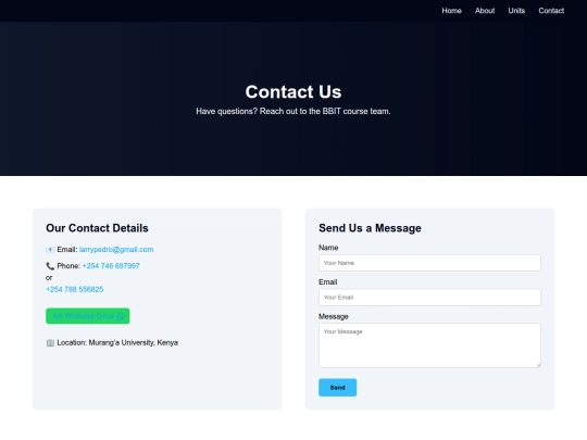 BBIT course/contact screenshot