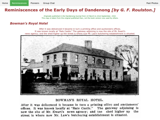 reminiscences/bowmansroyalhotel screenshot