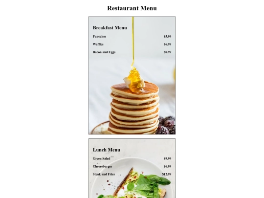 restaurant-menu screenshot