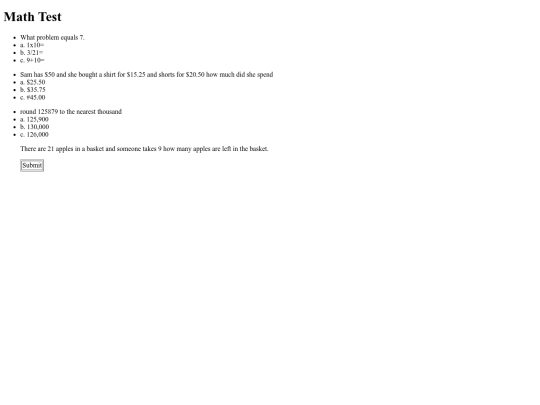 MathTest screenshot