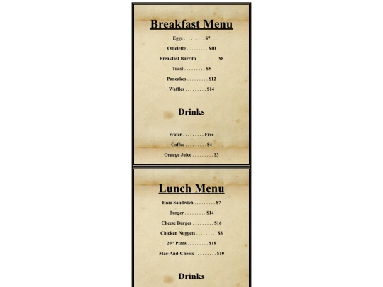 menus screenshot