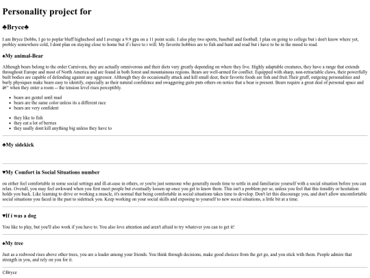 personality project screenshot