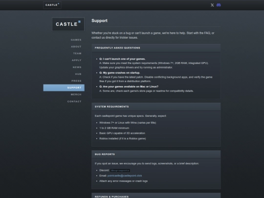 support screenshot