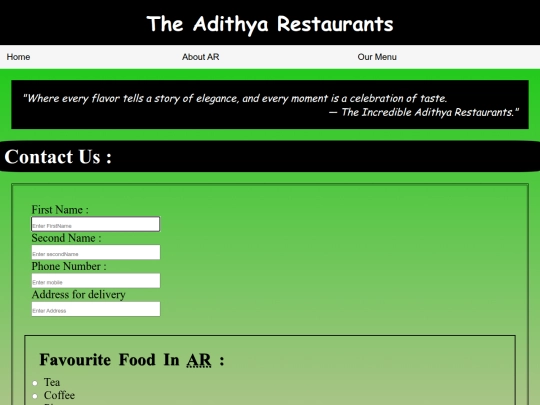 restaurants/contact screenshot