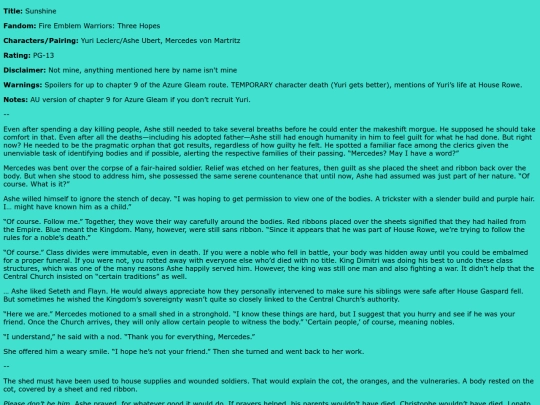 fanfic/sunshine screenshot