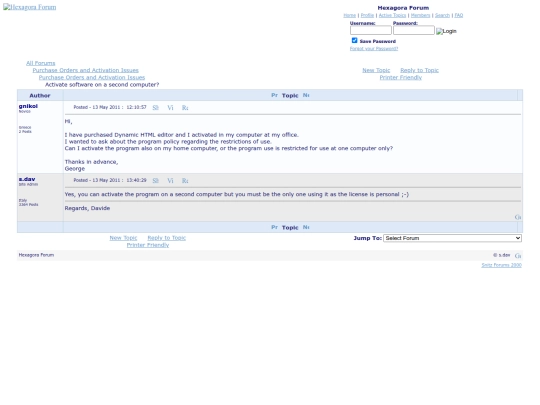 Hexagora Forum - Activate software on a second computer_ screenshot