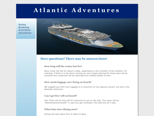 2nd Website/questions screenshot
