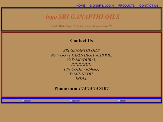 Sri Ganapathi Oils/Sri Ganapathi Oil contact screenshot