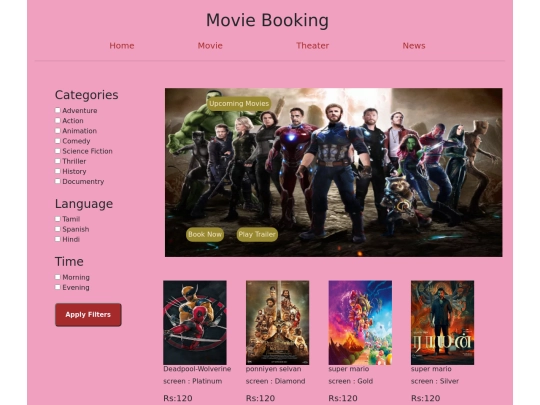 film booking app bootstrap/july 29-Movie app screenshot