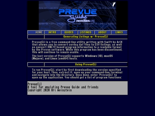 listings/PrevueCLI screenshot