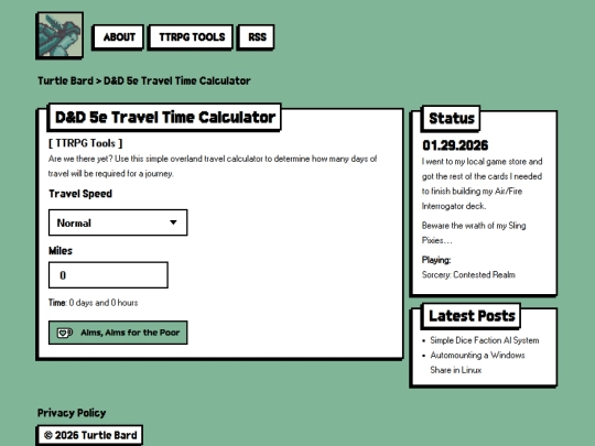 dnd-5e-travel-time-calculator screenshot