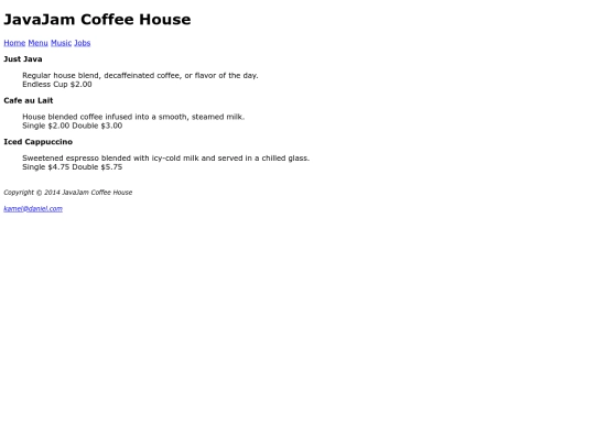 JavaJam Coffee House/menu screenshot