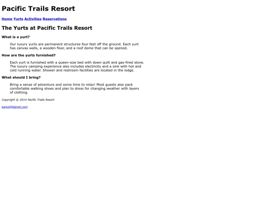 Pacific Trails/yurts screenshot