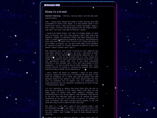 journal/posts/2022/november/aloneisacrowd screenshot