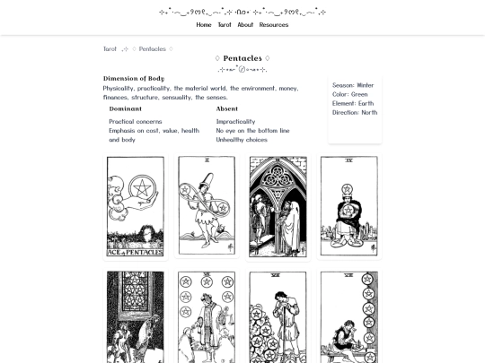 tarot/pentacles screenshot