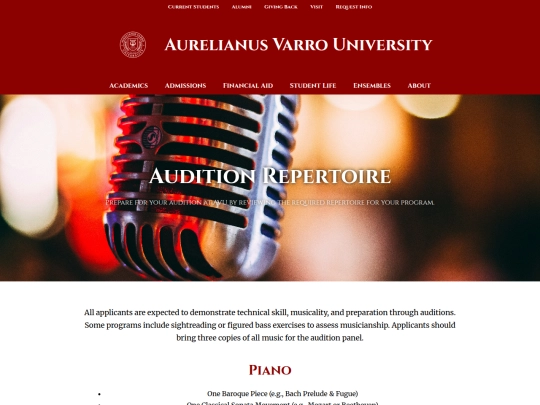 Test Pages/university/admissions/auditionrepertoire screenshot