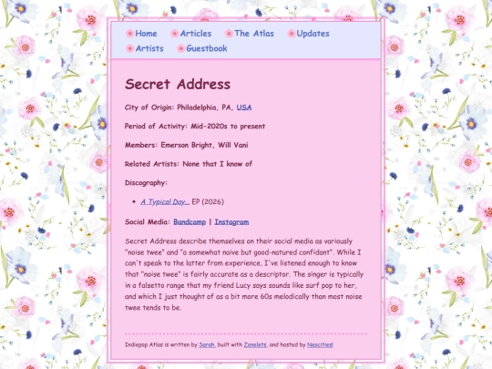 artists/secretaddress screenshot
