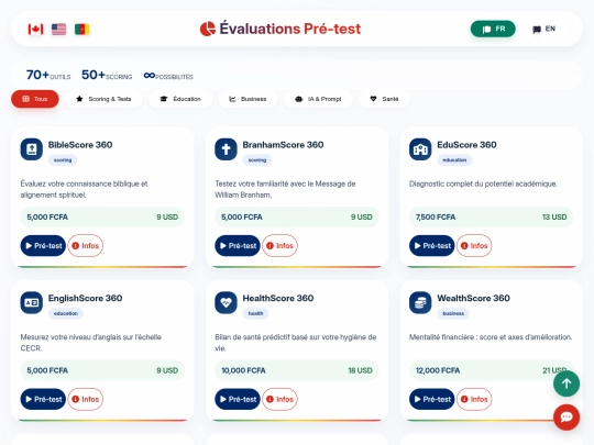 Évaluations Pré‑test bilingual screenshot