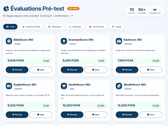 Évaluations Pré‑test screenshot