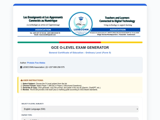 GCE O LEVEL EXAM GENERATOR screenshot