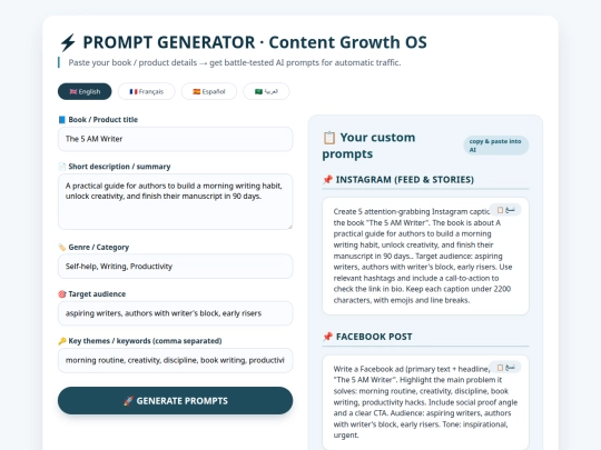 PROMPT GENERATOR · Content Growth OS screenshot