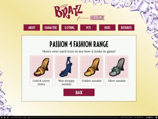 shrines/bratz/fd clothing/passion4fashion/footwear screenshot
