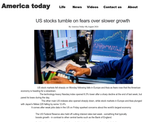 US stocks tumble on fears over slower growth screenshot