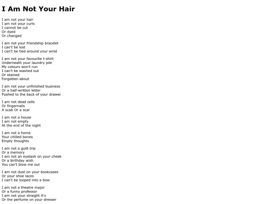 poetry/i-am-not-your-hair screenshot