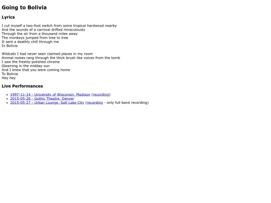 songs/goingtobolivia screenshot