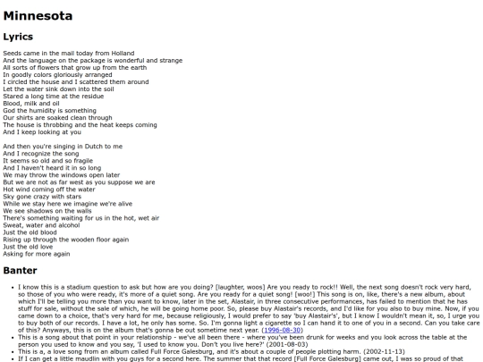 songs/minnesota screenshot