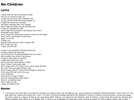 songs/nochildren screenshot
