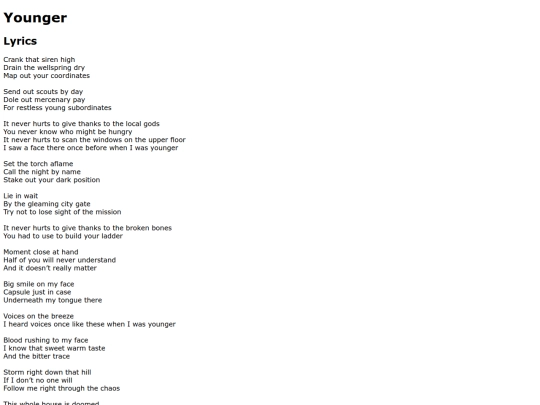 songs/younger screenshot