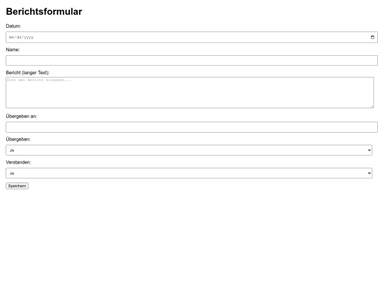 Übergabe /Berichtsformular screenshot