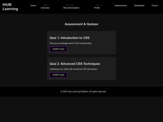 ihub lms/assessments screenshot
