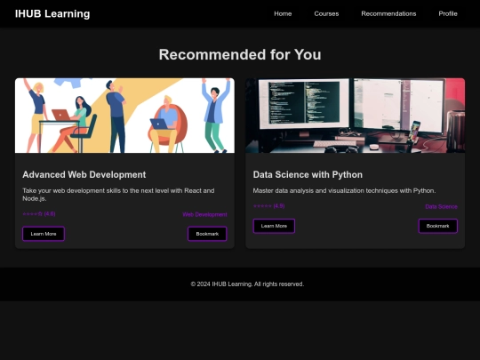 ihub lms/content-recommendation screenshot