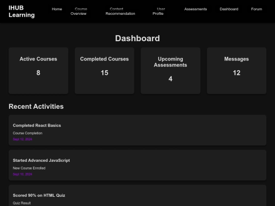 ihub lms/dashboard screenshot