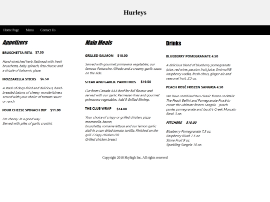 Menu screenshot