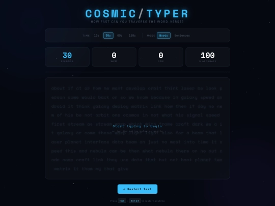 Project/COSMIC TYPER/cosmic-typer screenshot