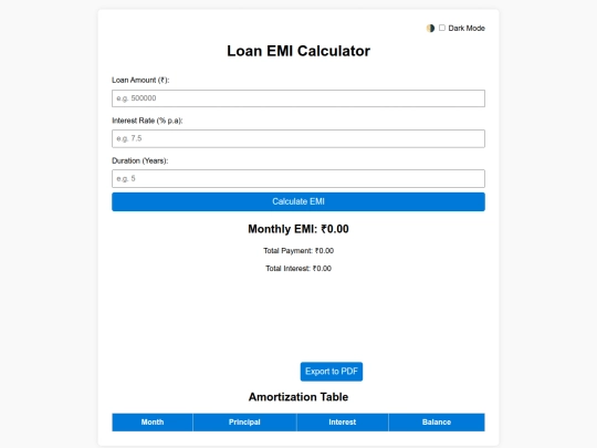 Project/Loan EMI Calculator screenshot